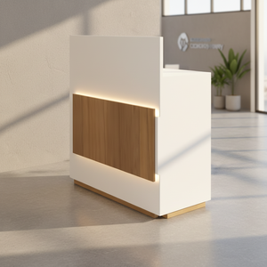 Mostrador de Caja Moderno para Comercio Minorista, Mostrador de Recepción LED de Diseño, Mostrador de Facturación para Tienda con Gabinete de Almacenamiento, Acabado de Madera Premium Personalizado - Product Image 2