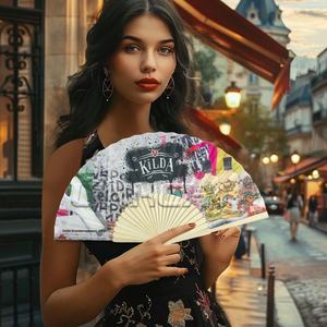 Abanicos de Mano de Bambú Pintados a Mano de Alta Calidad de 21 cm para Promoción - Product Image 1