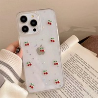 Étui de téléphone portable en TPU tridimensionnel Cherry Drop Glue pour femme compatible avec pour iPhone 17 16 15 14 13 Pro Max