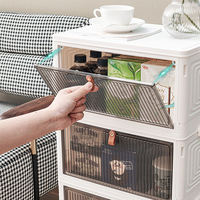 Boîte de rangement en plastique avec couvercle, bac de rangement empilable avec poche frontale transparente pour le salon, les fournitures de thé
