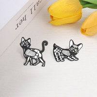 Broche en émail et métal Chat Squelette Gothique Mexicain Jour des Morts à Motifs Floraux, Badge pour Sac à Dos et Revers, Bijou
