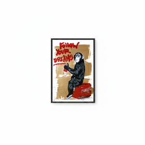 Banksy Monkey Graffiti Printed Canvas Artwork - Modern, Urban Elegance,<b>BLACK</b> <b>FRAMED</b> CANVAS - Product Image 2