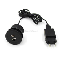 Chargeur USB de bureau/canapé 120V, prise de courant ronde à 2 ports, hub d'alimentation de table avec lumière LED, prise USB pour le chargement des meubles