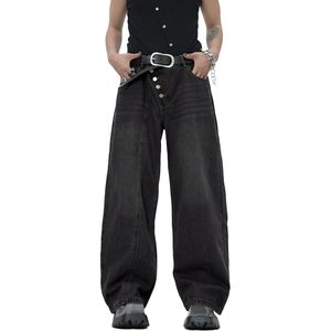 2025 hommes taille haute angle bouton mouche Baggy jean Vintage jambe large Denim pantalon couleur Hip Hop Y2K Streetwear patineur jean - Product Image 6
