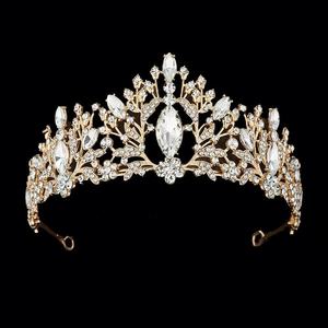 Accesorios para el Cabello con Corona de Novia Estilo Europeo Americano, Tiara de Aleación Chapada en Oro con Pedrería, Importación Directa para Peinados de Boda - Product Image 6