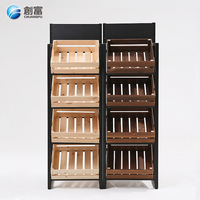 Étagère de rangement moderne robuste en acier et bois, finition thermolaquée, gain de place, pour fruits et légumes de supermarché