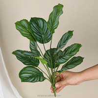 Harga Pabrik 12 Tangkai Daun Calathea Orbifolia Buatan Tahan UV Ramah Lingkungan Dekorasi Pernikahan Tanaman Pot untuk Perdagangan