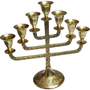 Vintage 7 Branch <b>Brass</b> Menorah Candleholder 8.5-Inch Metal Pillar Fancy <b>Candlestick</b> for Living Room Table Wedding Gift - Product Image 2