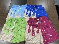 Shorts de plage en toile élastique pour hommes et enfants, avec logo personnalisé, faible MOQ, poche anti-perte pour téléphone, séchage rapide, imprimé décontracté, été