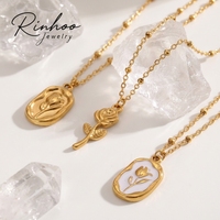 Kalung Baja Anti Karat Lapis Emas 18K PVD Grosir Rinhoo, Kalung Liontin Bunga Tulip Mawar Vintage Prancis untuk Wanita