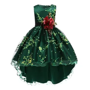 Dynamique – robe de princesse en Organza à fleurs pour fille, sans manches, imprimé Floral, queue de fleur 3D, robe de danse fantaisie pour fille