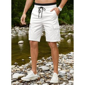 2025 hommes sportif décontracté Joggers pantalon velours côtelé Cargo Shorts confortable coton Polyester Logo décor genou longueur uni teint - Product Image 4