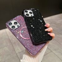 Étui de téléphone rigide en PC avec placage diamanté brillant pour 14/13/12 Pro/15 Pro Max, compatible avec la charge magnétique sans fil, étui de protection