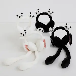 Go Party Funny Faux Panda Fur Winter Earmuffs Cute Ear Muffs Headband Windproof Ear Warmer Kids Earmuffs Airbag Moving Ears