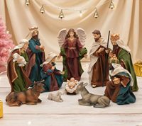 Crèche de Noël de 185 mm, 11 pièces, figurines de la Sainte Famille peintes à la main, décorations religieuses catholiques