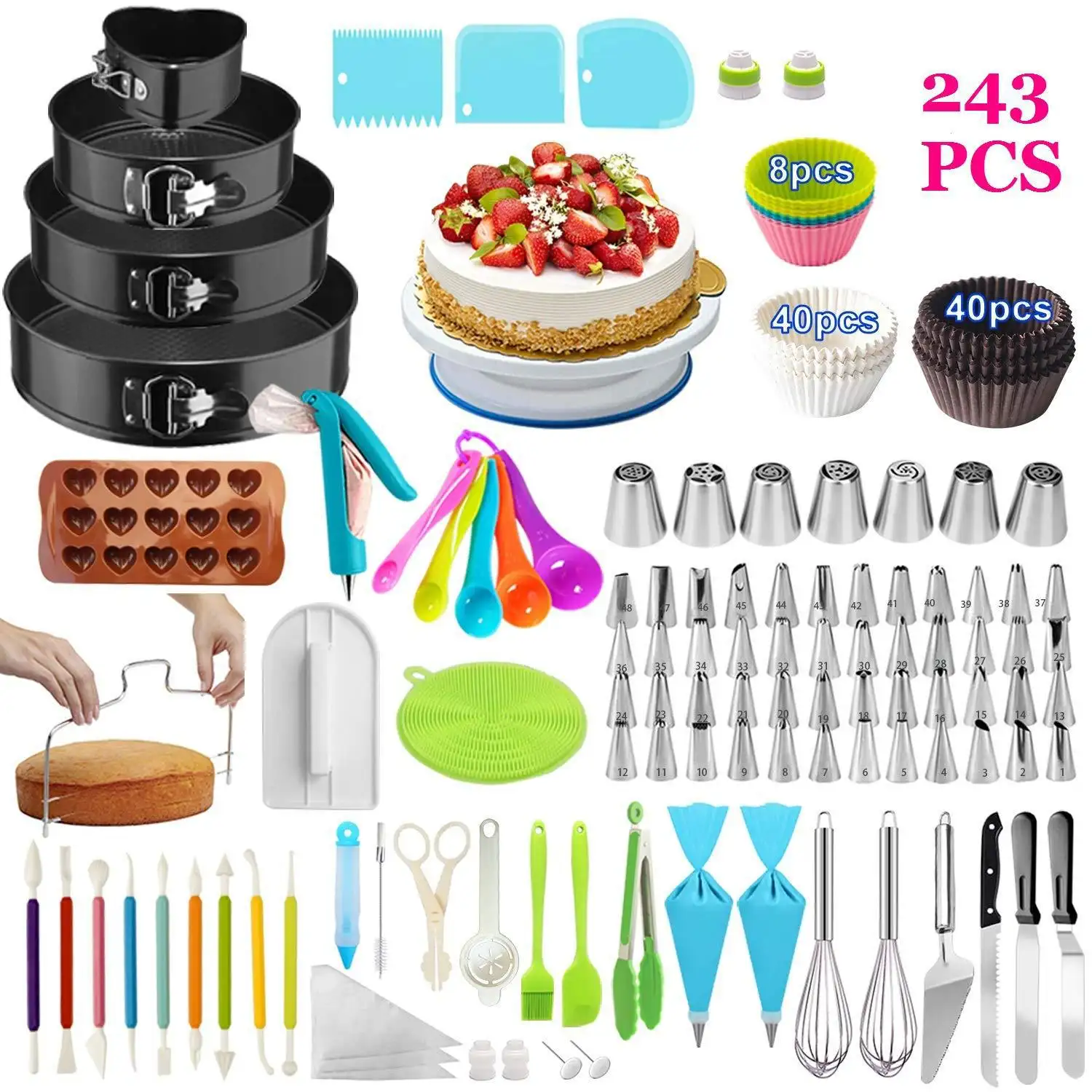 243 piece cake turntable decoration decorating mouth set decorating table fondant pen baking set