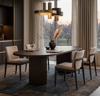Table à manger ovale moderne en bois de frêne massif, ensemble de table de salle à manger minimaliste avec base en piédestal cannelé pour la maison, l'hôtel, 200 cm