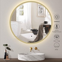 Miroir de salle de bains rond de luxe doré 3 couleurs 3 luminosité Led lumière miroir de salle de bains avec interrupteur LED miroir