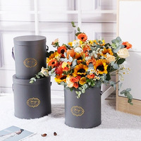 Lot de trois grandes boîtes à fleurs portables en carton, forme cylindrique, épaisseur 2 mm, avec poignée en ruban, en papier couché, pour impression et estampage en gros