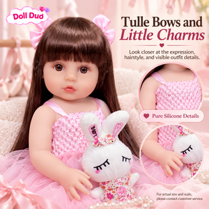 Muñeca Duo Personalizada de Silicona de Cuerpo Completo de 18 Pulgadas, Muñeca Reborn con Cabello Castaño y Tutú Rosa, Regalo de Navidad Personalizado para Niños - Product Image 3