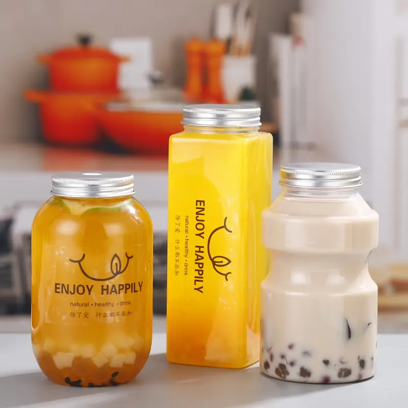 Wholesale PET bubble tea bottles milk tea cups disposable plastic