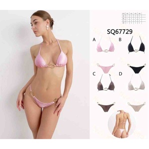 Set Bikini HDJ Rosa con Dettaglio Anello Dorato Taglie 44 46 48 50 Costume da Bagno Donna Slip a Perizoma in Spandex Nylon Elasticizzato Tinta Unita - Product Image 3