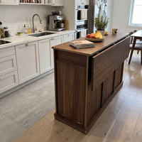 Meja Pulau Dapur Modern dengan Kabinet Penyimpanan Kayu Lipat Multifungsi untuk Ruang Makan Dapur