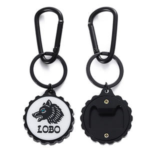 您自己的个性化开瓶器 哑光黑色狼标志锌合金金属开瓶器钥匙扣，带黑色登山扣 - Product Image 1