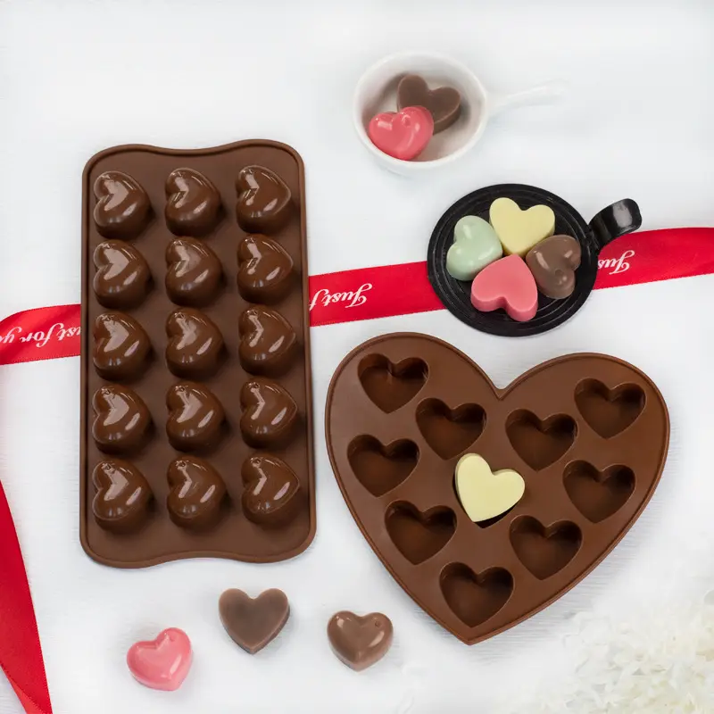 Food-grade DIY 10/15holes Heart shape Chocolate Jelly Mold Easy-release Multi-purpose Soft Silicone mold Birthday cake decor