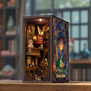 Nouveau Style <span class=keywords><strong>magique</strong></span> librairie étagère décoration maison de poupée en bois Puzzle livre coin avec LED veilleuse bâtiment modèle jouets - Product Image 3