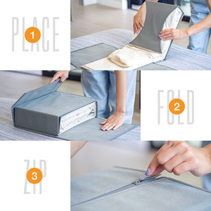 Grey Foldable Bed Sheet Storage Box With Lid Large Capacity Clothes Organizer Rectangle Shape Standing Type Solid Color LM240508 - Product Image 2