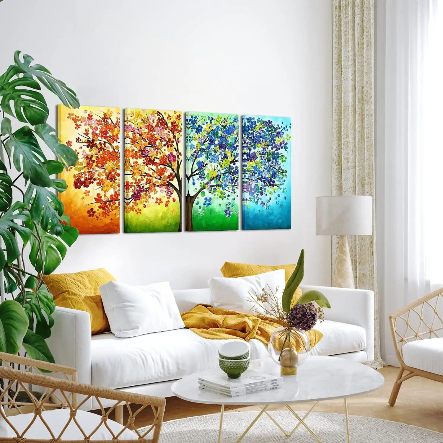 Paesaggio all'ingrosso 4 stagioni colorato albero fortunato pittura su tela arte della parete astratta dipinti a olio contemporaneo