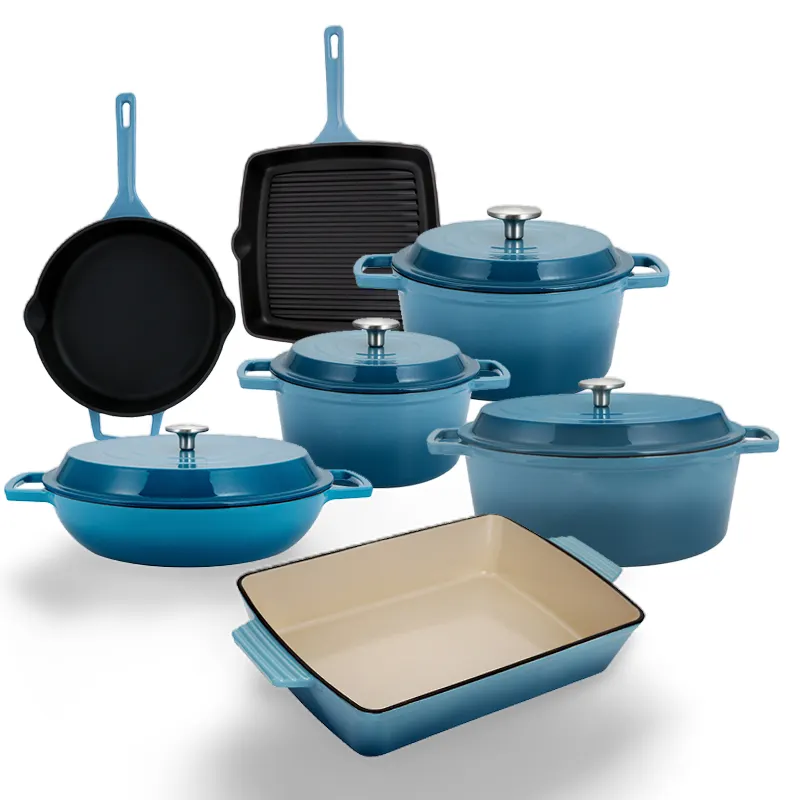 11 Pieces Wholesale Kitchen Non Stick Enamel Cooking Pots And Pans Sets Casserole Cast Iron Cookware Sets