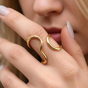Anillo Abierto Ondulado Irregular de Moda, Chapado en Oro de 14K y Plata, Anillo Ajustable con Diseño Geométrico Minimalista para Mujeres y Hombres - Product Image 4