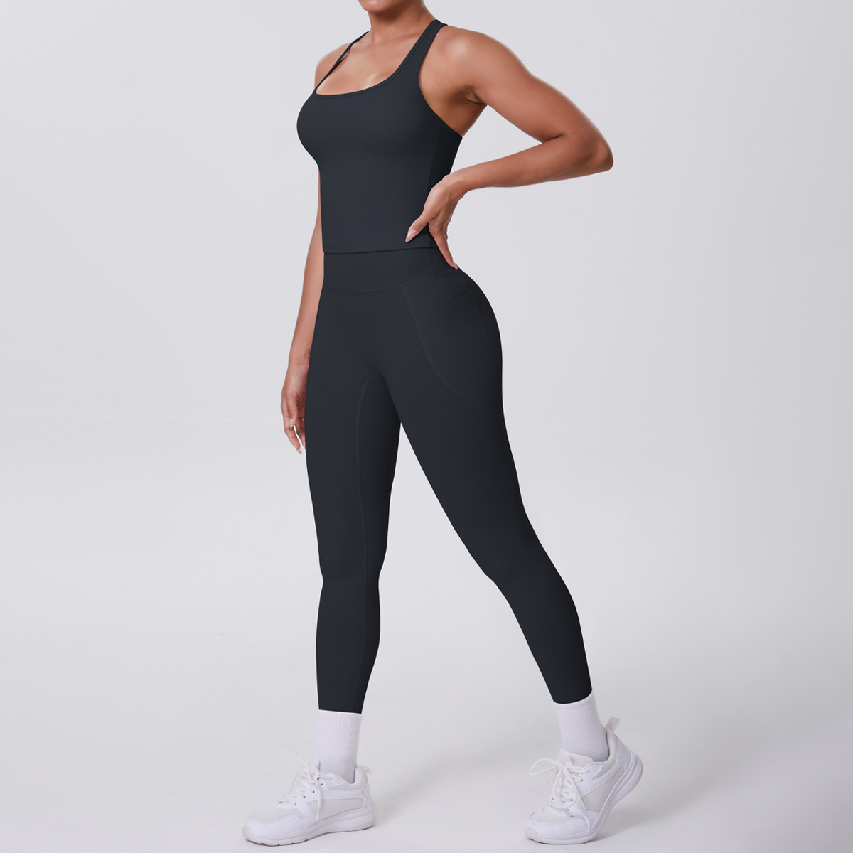 7122 gilet en forme de i 7108 tailleur pantalon à poches-noir