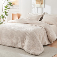 Ensemble de trois pièces sur mesure, couleur unie, en polyester seersucker, housse de couette pour la maison, la chambre à coucher, l'hôtel