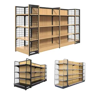 KEWAY Mdf Grocery Display Shelving Floor Stand Metal Wooden Supermarket Gondola Display Racks Shelves For Shop Retail Store