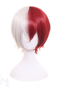 Peluca de Cosplay de <span class=keywords><strong>Todoroki</strong></span> Shoto de My Hero Academia, Peluca Corta Roja y Plateada, Sintética, para Anime, Halloween y Fiestas - Product Image 2