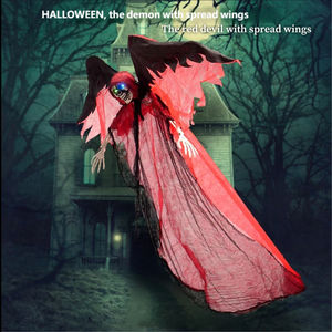 Décoration d'Halloween : Fantôme Lumineux Suspendu avec Ailes <span class=keywords><strong>de</strong></span> Démon Rouges Étendues, en Tissu Déchiré, Effet Squelette Diable pour Maison Hantée - Product Image 1