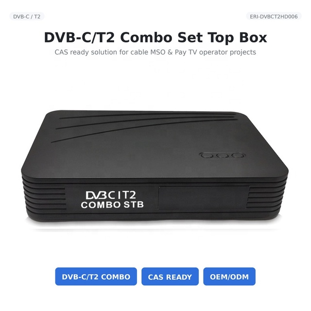 DVB-C/T2 Combo Set Top Box for Cable MSO Pay TV Operator CAS Ready H.265 1080P OEM ERI-DVBCT2HD006