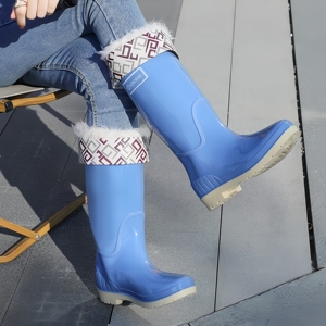 <span class=keywords><strong>Bottes</strong></span> de <span class=keywords><strong>pluie</strong></span> montantes épaissies pour femmes, imperméables, tendance, doublées polaire, antidérapantes - Product Image 3