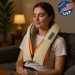 Masseur électrique pour le cou et les épaules beige avec chaleur apaisante, massage 3D par pétrissage, coussin de massage pour voiture, bureau, maison, soulagement de la douleur - Product Image 2