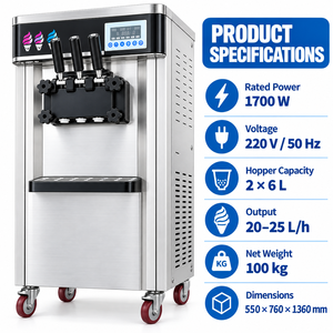 Máquina comercial de helado suave de pie con 3 palancas dispensadoras, control digital, 20-25L/h para heladerías - Product Image 5