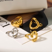 Women Chunky Irregular Hollow Stainless Steel Open Ring 18K Gold Plated Statement Finger Jewelry