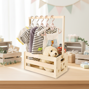 Cesta in Legno Artigianale Premium per Baby Shower - <span class=keywords><strong>Cesto</strong></span> Regalo Personalizzato con Manico - Product Image 1