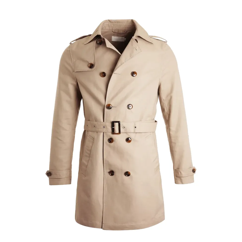 Men spring daily wear khaki overcoat jacket double-breasted trench coat slim