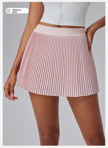 Jupe plissée unie taille haute pour femme, longueur intégrale, effet ventre plat, anti-frottement, anti-exposition, infroissable, séchage rapide, pour le yoga - Product Image 4