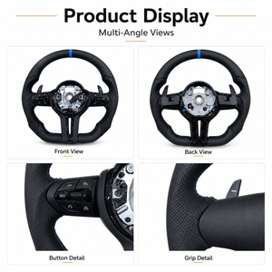 Volant en cuir avec garniture en fibre de carbone, volant de course, logo personnalisé, accessoires automobiles pour <span class=keywords><strong>BMW</strong></span> Série 3 <span class=keywords><strong>E90</strong></span> F30 F10 F20 F15 - Product Image 5