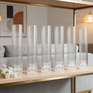 Vase cylindrique haut en verre transparent pour bougie, chandelier conique pour décoration de mariage et de maison - Product Image 1