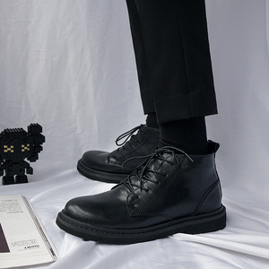 Botas de Tobillo Negras para Hombre, Estilo Casual Maduro, de Cuero Genuino, Combinables con Todo, Estilo Coreano, Botas de Cuero de Moda - Product Image 2